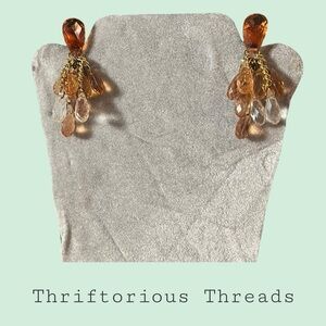 Vintage Gold and Orange Dangle Clip On Earrings